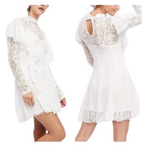 NWOT FREE PEOPLE white lace mock neck long sleeve dress size medium new